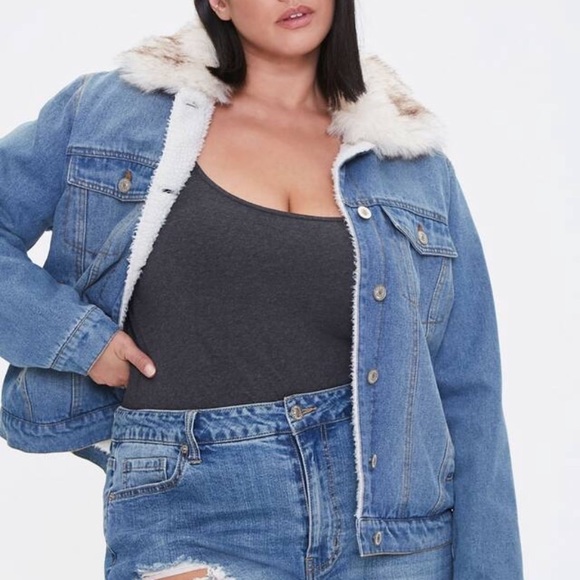 Forever 21 jean jacket with fur - Picture 1 of 3